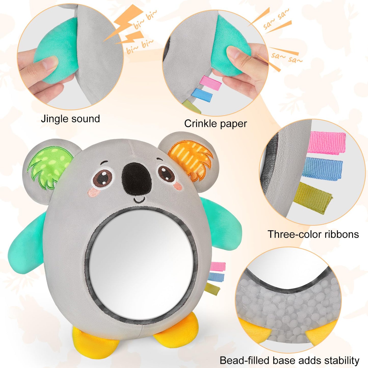 FIOBEE Tummy Time Toys Baby Mirror Tummy Time with Crinkle & Jingle Sounds Large Baby Sensory Toys for Infant Ages 0 3 6 Months