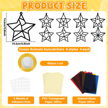 QOUBAI 32 Sets Christmas Stars Suncatchers Craft Back to School DIY Stained Glass Window Patriotic 4th of July Paper Craft Home