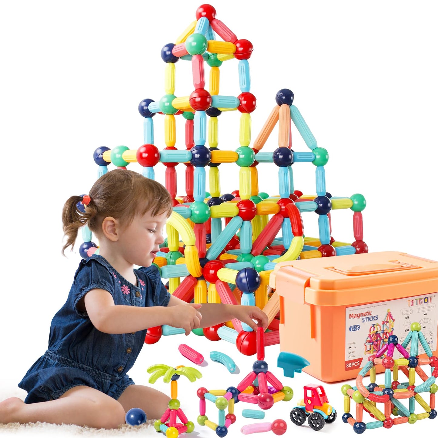 Titrot Magnetic Blocks Kids Toys, Large Magnetic Building Sticks Stem Educational Sensory Toy Preschool Learning Montessori Toys