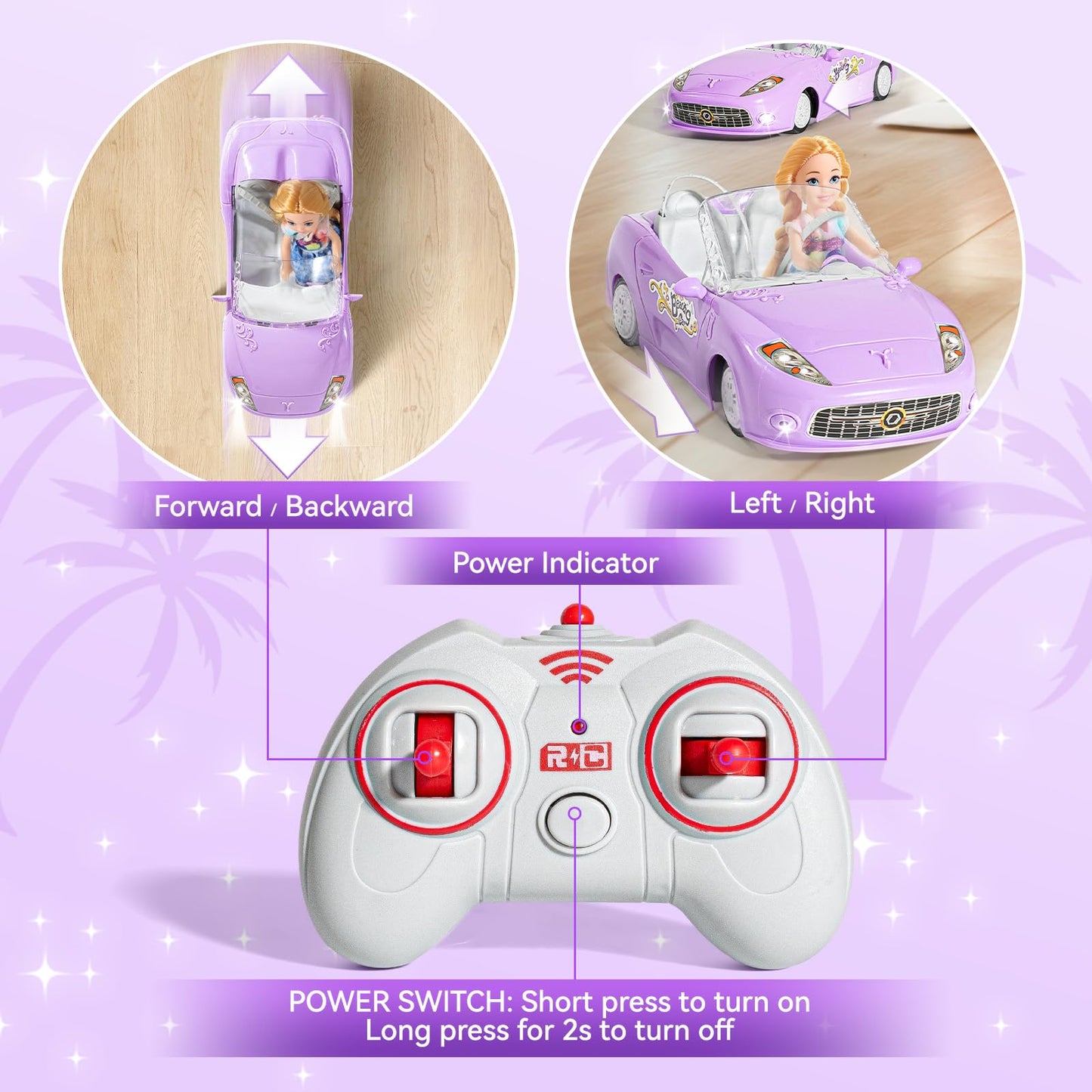 HapKid Purple Remote Control Car for Girls, 1:18 Scale RC Cars with LED Light, 2.4 GHZ Purple Truck Toy with 100 Min Long-Lastin