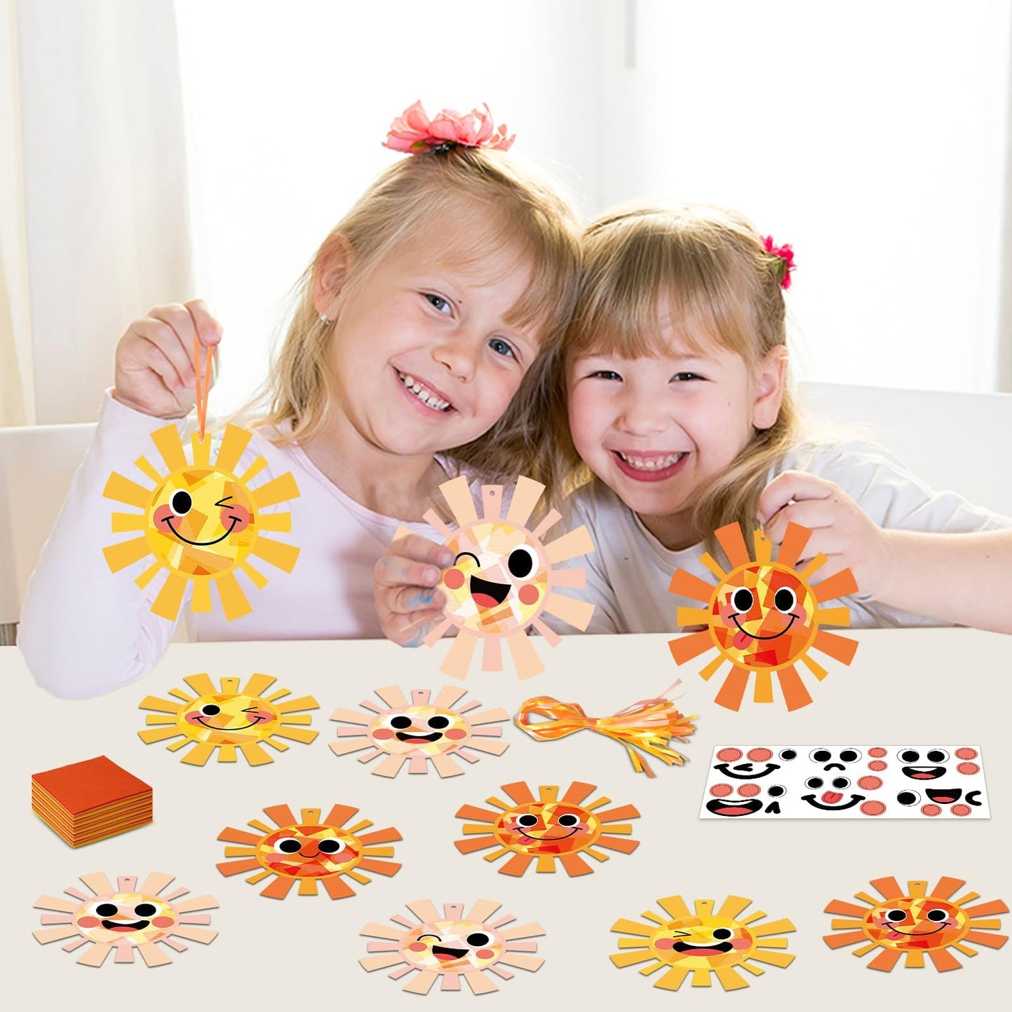 Qyeahkj 36 Set Sun Suncatchers Crafts for Kids DIY Fall Sun Window Tissue Paper Craft Kit Hanging Decor for Autumn Classroom Hom