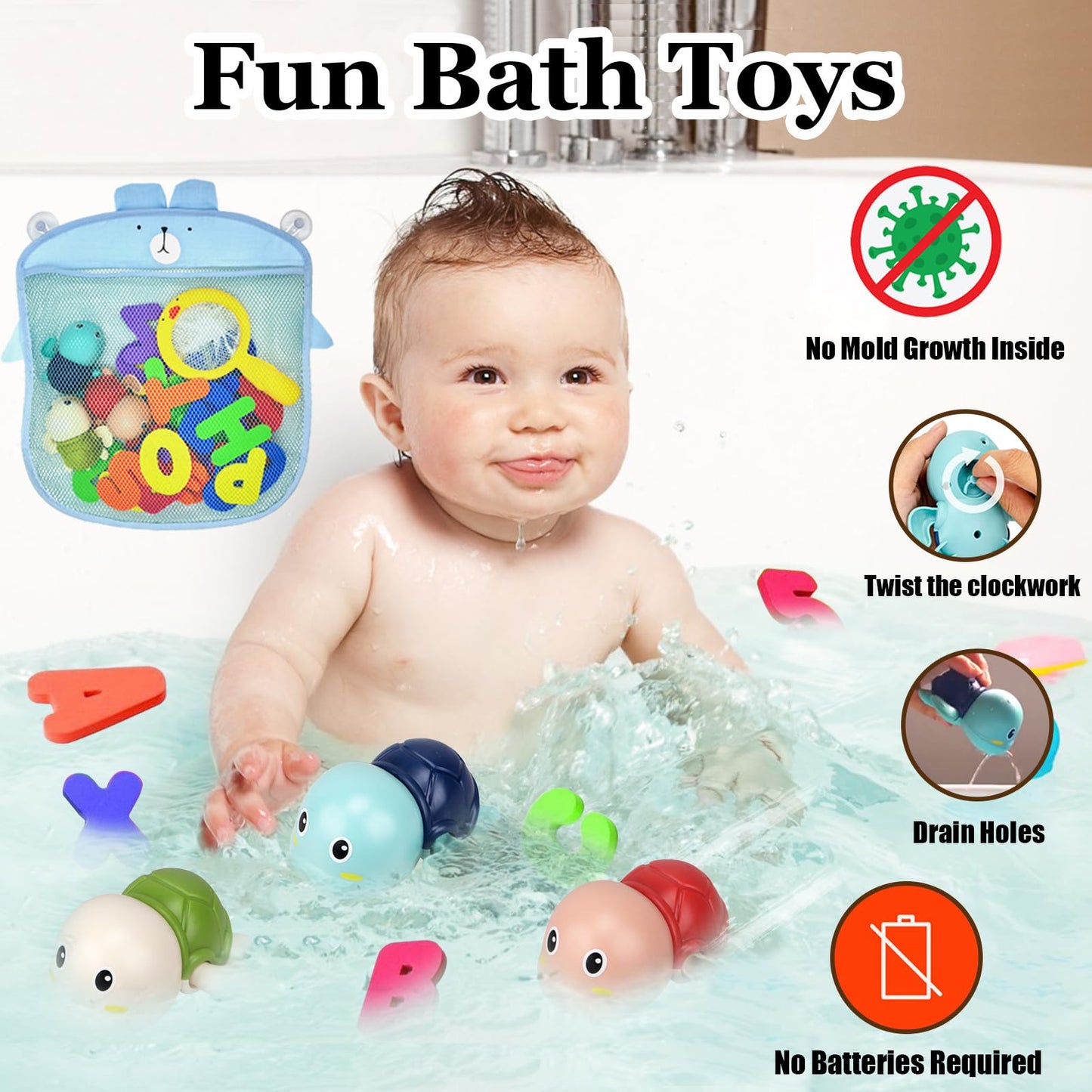 Bath Toys Kids Age 1-3 - Foam Bath Letters And Numbers Abc Alphabet Learning Toys Bathtub Toys Toddlers 2-4 Water Pool Shower Tu