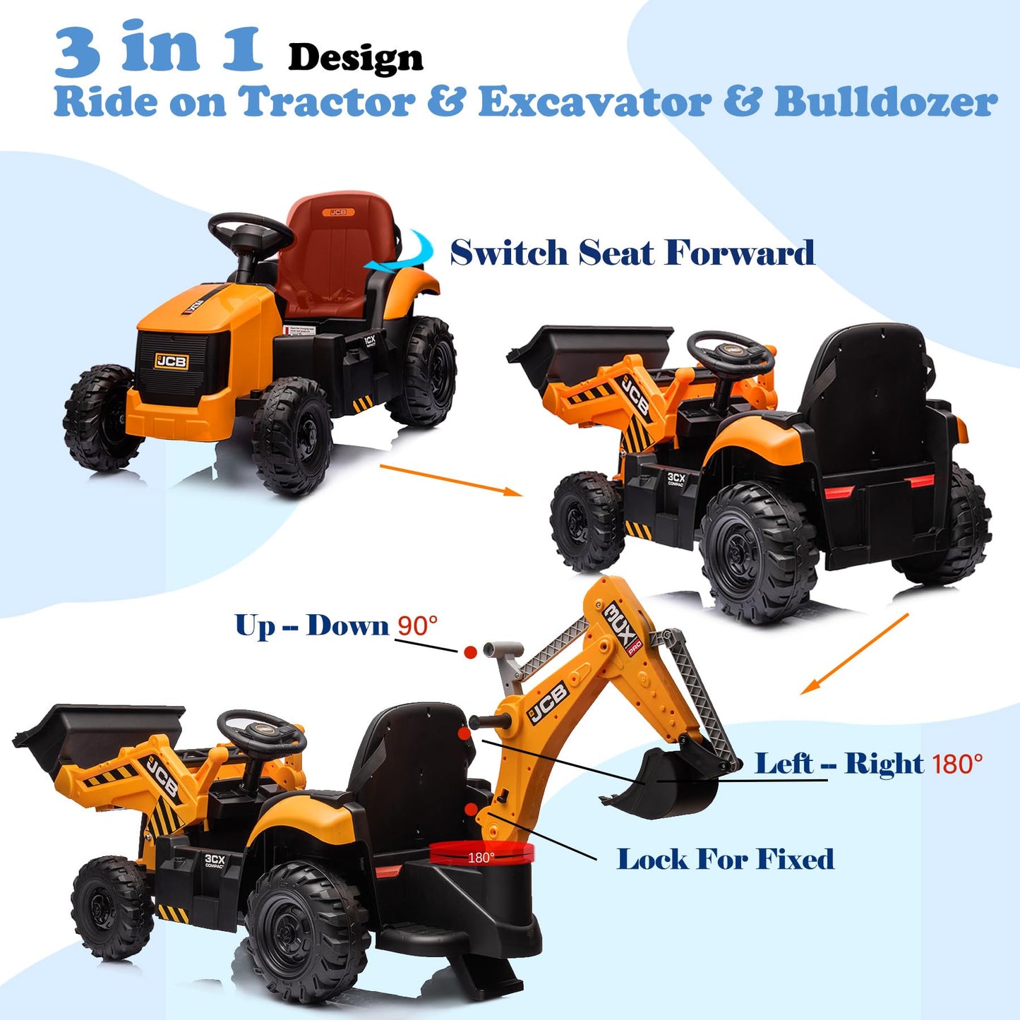 NEECHIPRO 24V Yellow Ride On Excavator for Kids 3-8 - Construction Electric Vehicle with Remote Control, Adjustable Speeds, Digging Arm