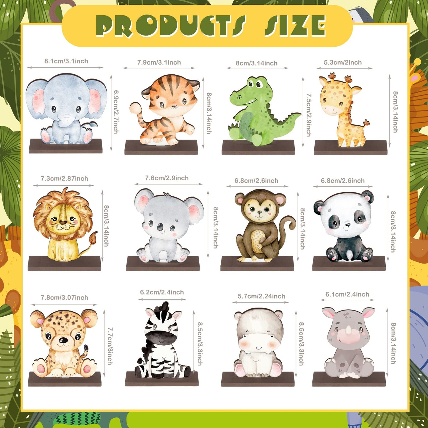Yaomiao 12 Pcs Safari Baby Shower Centerpieces Safari Jungle Animals Wooden Table Centerpiece Safari Baby Shower Decorations Wild Animals Birthday Decorations For Boys Kids Baby Shower Nursery Party (Jungle Animals)