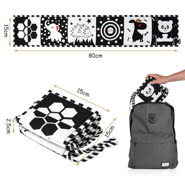 Vicloon Black And White Books High Contrast Baby Toys, 0-6 6-12 Months Soft Baby Book,Infant Tummy Time Toys,Baby Cloth Activity Crinkle Folding Educational Activity Cloth Book Suitable For Boys Girls