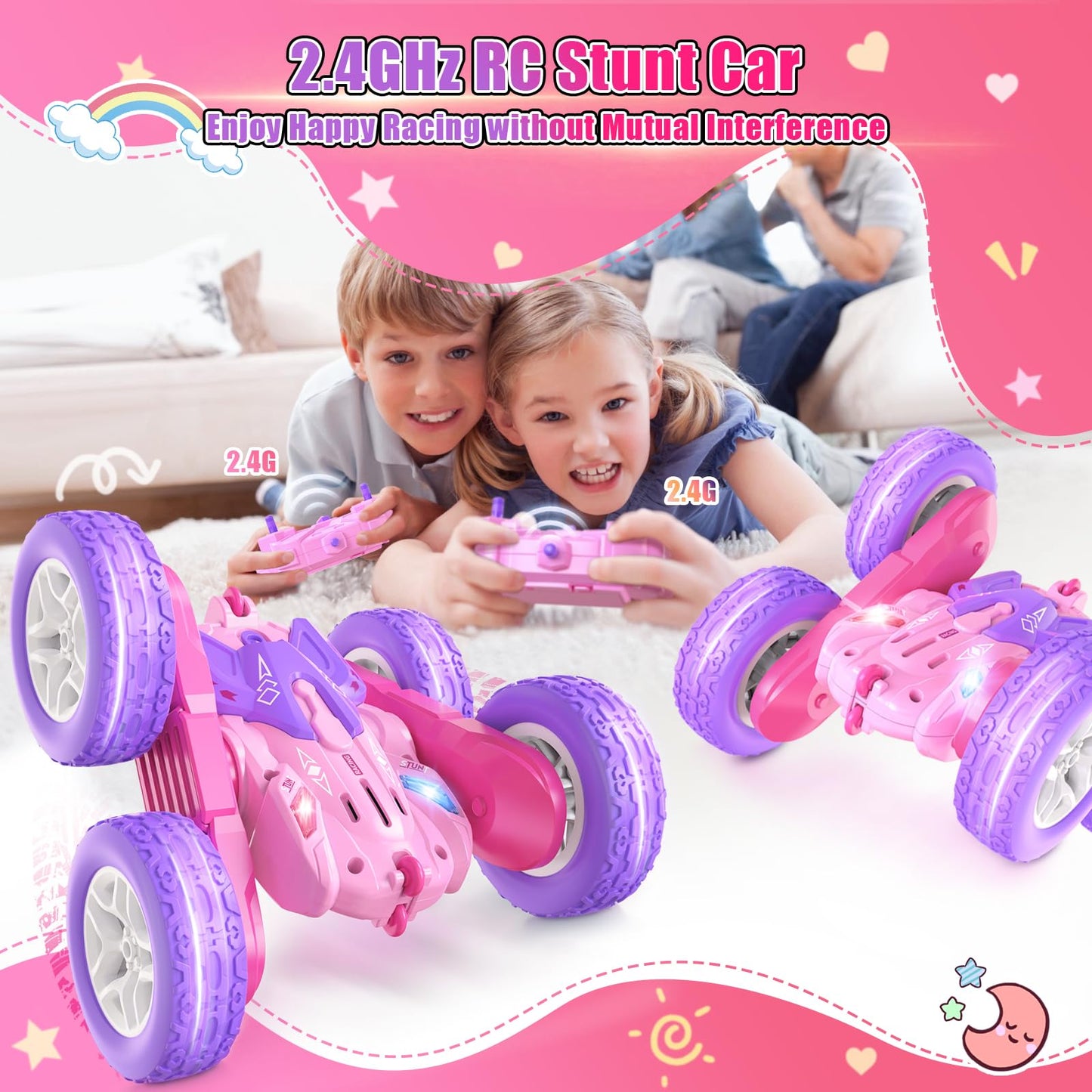 Jimdella Remote Control Car,360 Flips Rotating Stunt RC Cars,Double Sided RC Car with LED Lights,New Upgrade 2.4Ghz All Terrain
