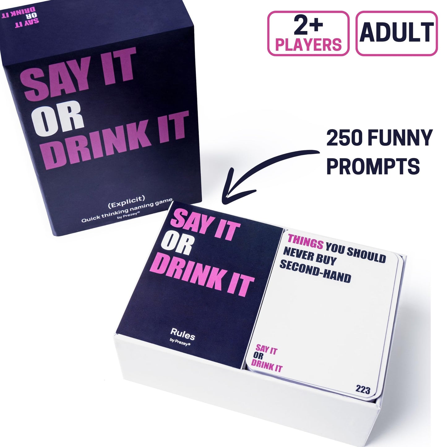 Prezey Say It Or Drink It - Category Card Games For Adults With 250 Hilarious Cards | White Elephant Gifts For Adults, Drinking