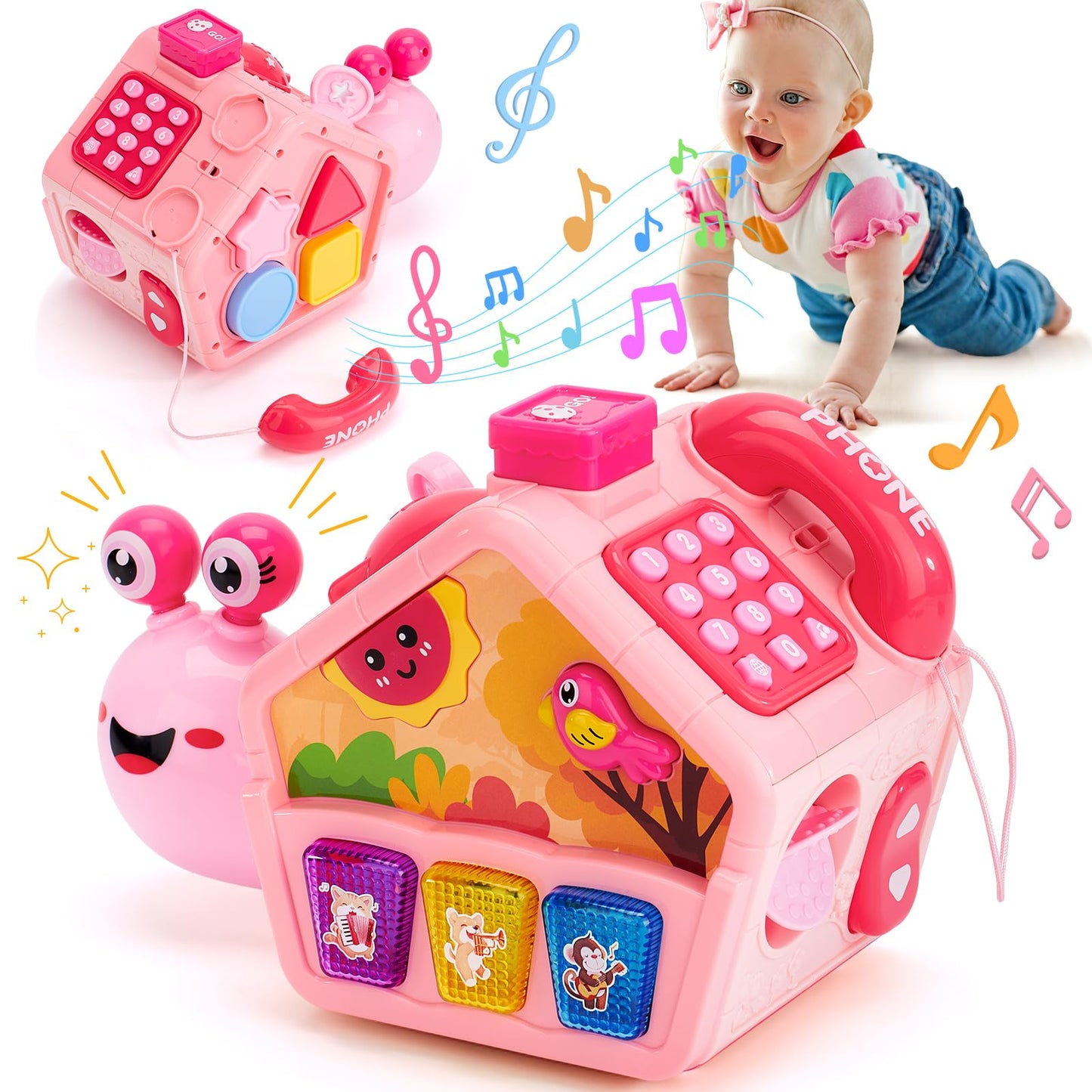 Hahaland Baby Toys 6-12 Months, Musical Crawling Toys 6-18 Month Snail Toys For 1 Year Old Girl Gifts,Educational Toddler Toys Age 1-2 Busy Activity Cube, 1St Birthday Girl Gifts Toddler Gifts