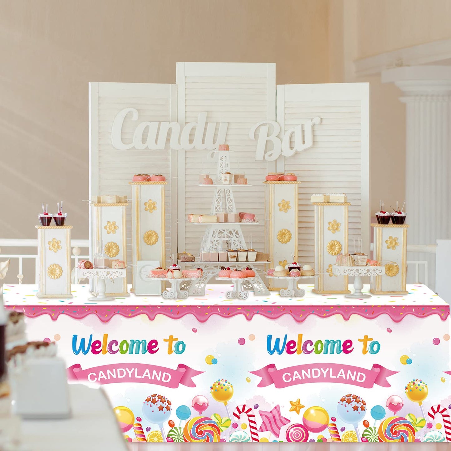 Tatuo Candyland Party Decorations Candyland Tablecloth Candy Theme Plastic Table Cover Candy Land Lollipop Decorations for Birth