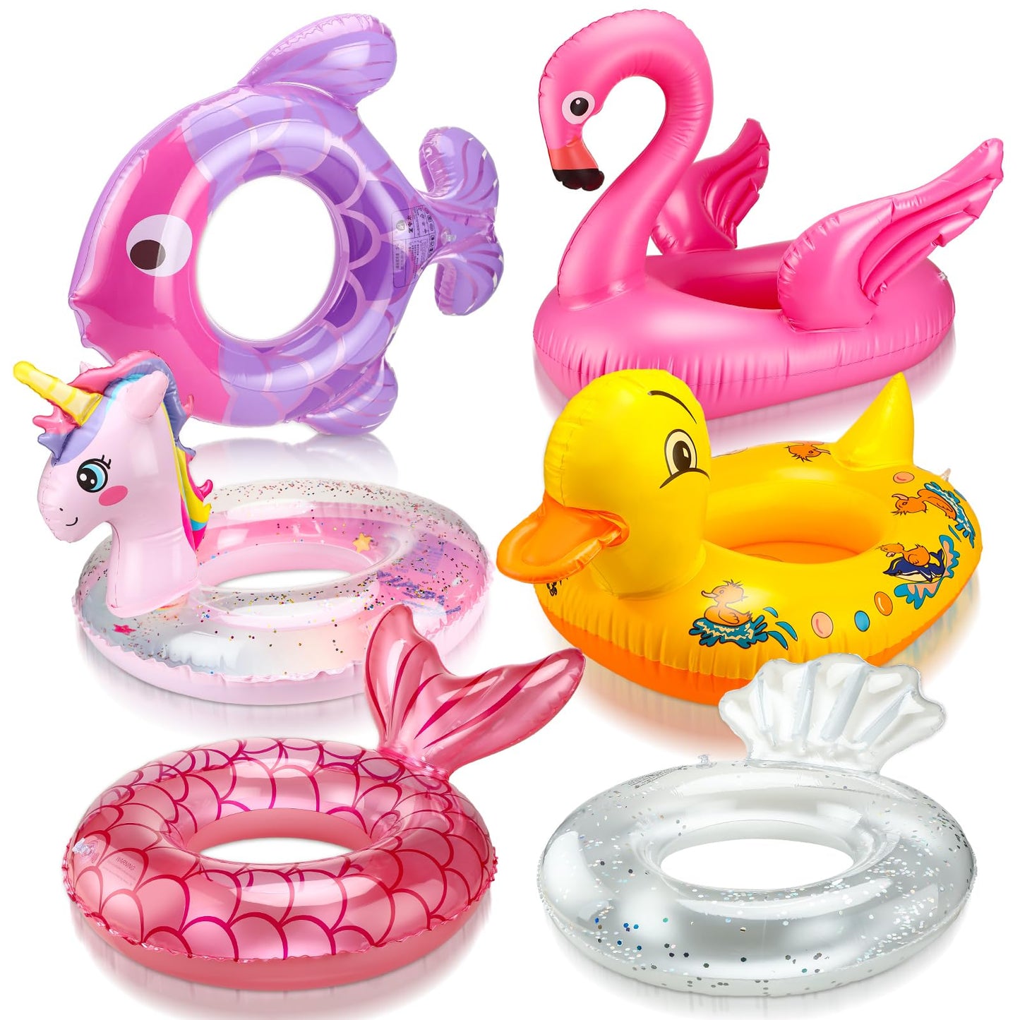 Relaxgiant 6 Pcs Inflatable Pool Float Animal Pool Float Swim Tube Ring Ride On Beach Floaties For Summer Beach Lake(Duck, Flami