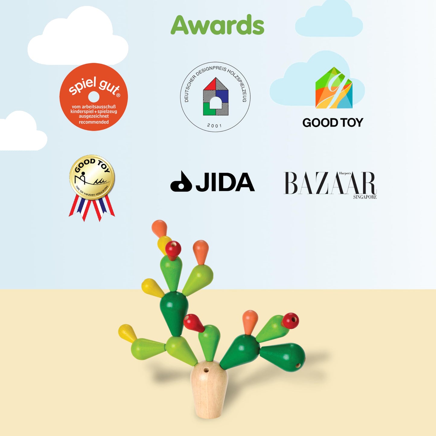 PlanToys Balancing Cactus | Montessori Wooden Toy for Toddlers | STEM Game for Fine Motor Skills, Logic & Coordination | Eco-Fri