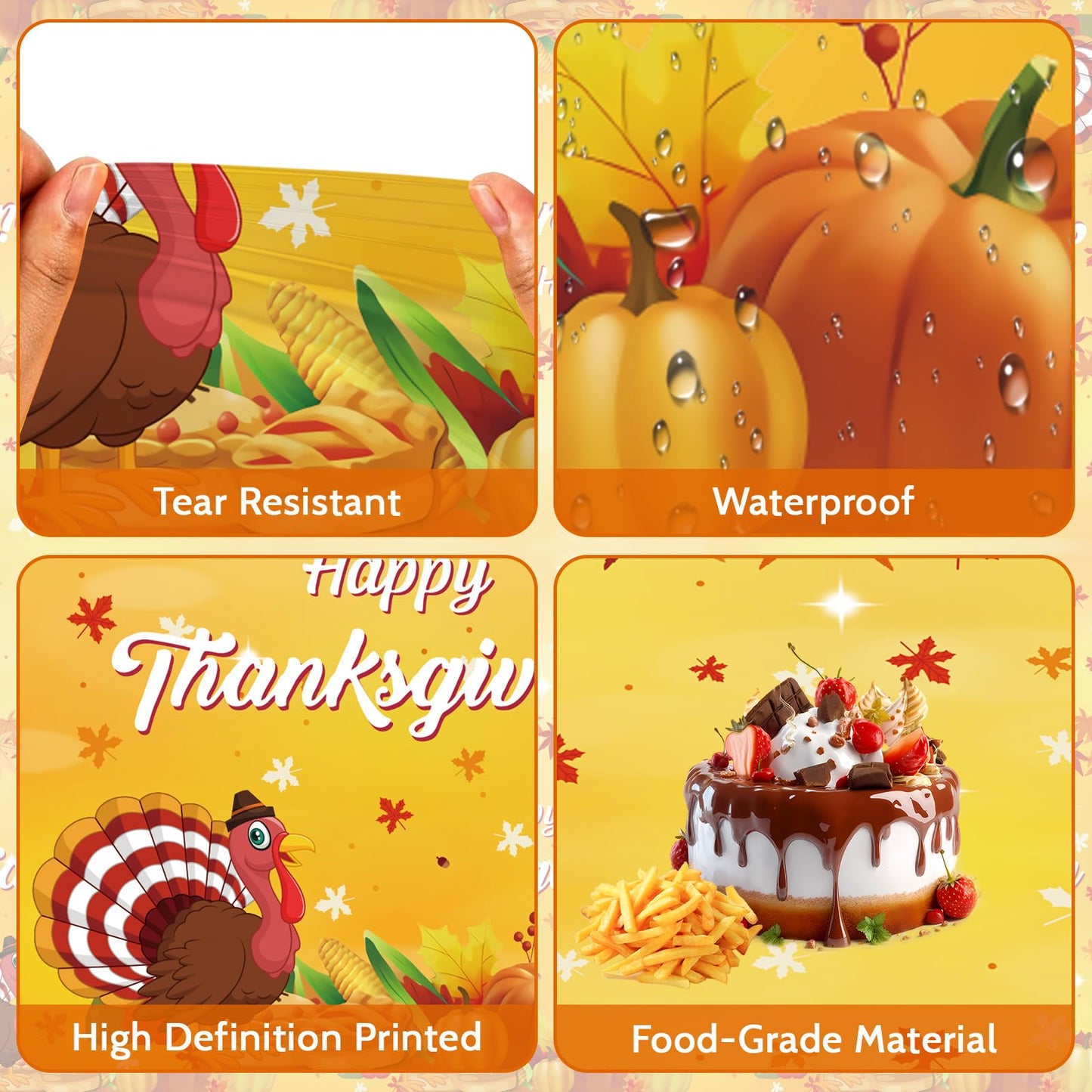 2 Pcs Happy Thanksgiving Tablecloth Disposable - Fall Turkey Tablecloths, Rectangle Pumpkin Maple Leaf Plastic Table Cover for T