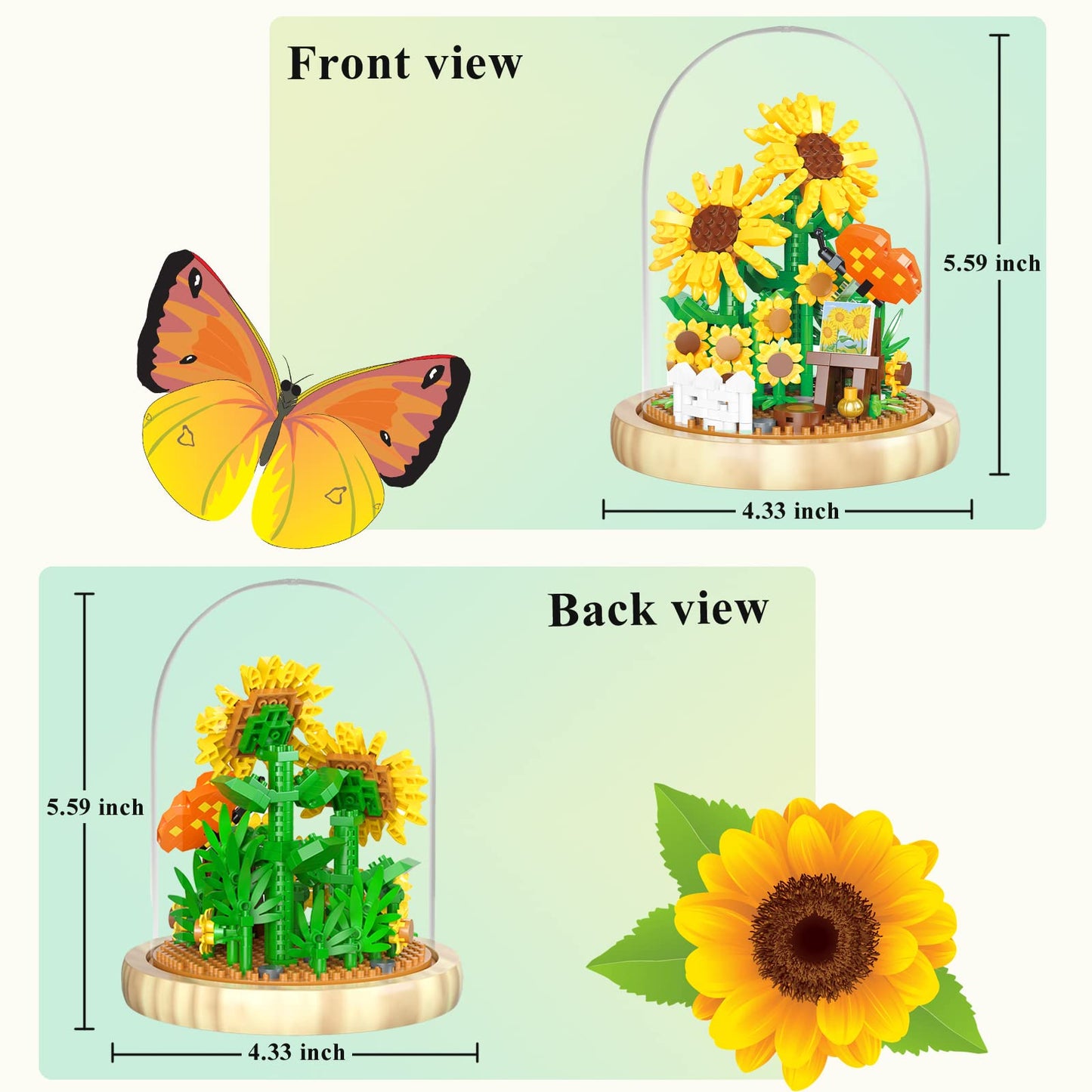 QARULUS Sunflower Flower Bouquet Building Toy Mini Bricks Flowers Set mature-themed Botanical Collection Friends Set DIY Plants Bonsai Tree Valentine's Christmas New Year Birthday for Women