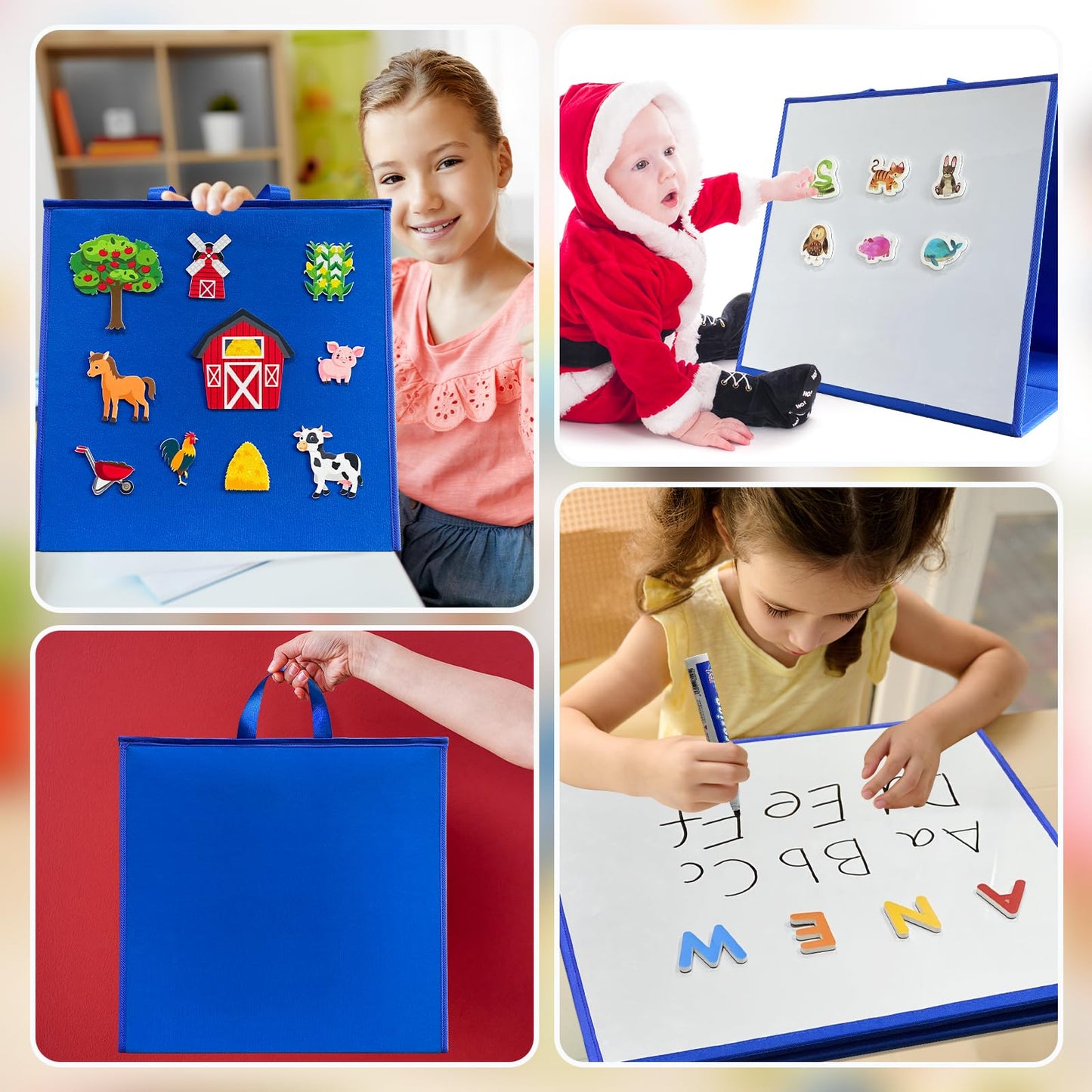 Felt Flannel Board/Dry Erase White Board for Toddlers,17.3 * 17.3in,Double-Sided,Folding,Standing,for Wall,Classroom,Preschool,K
