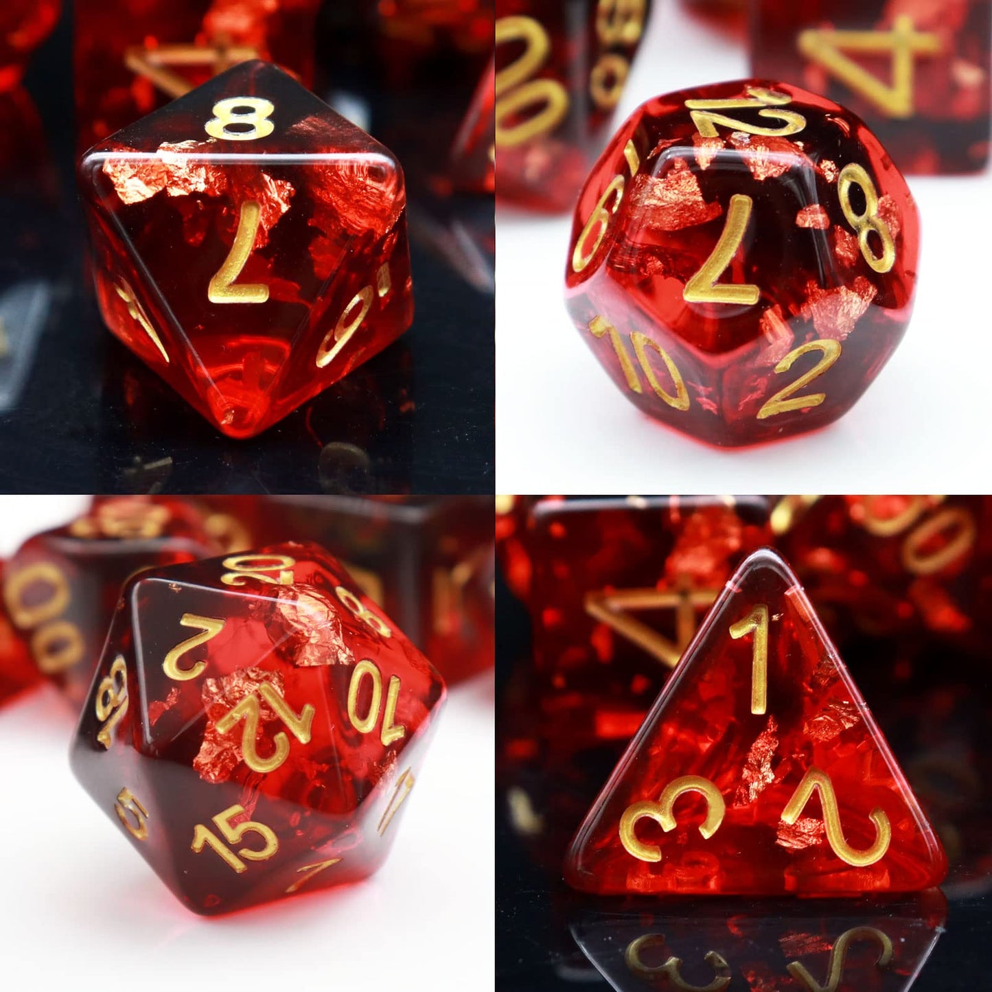 PJOY Red and Black Resin Dice Set DND Dice with Gold Flakes Polyhedral Dice D&D Dungeons and Dragons DND Gifts