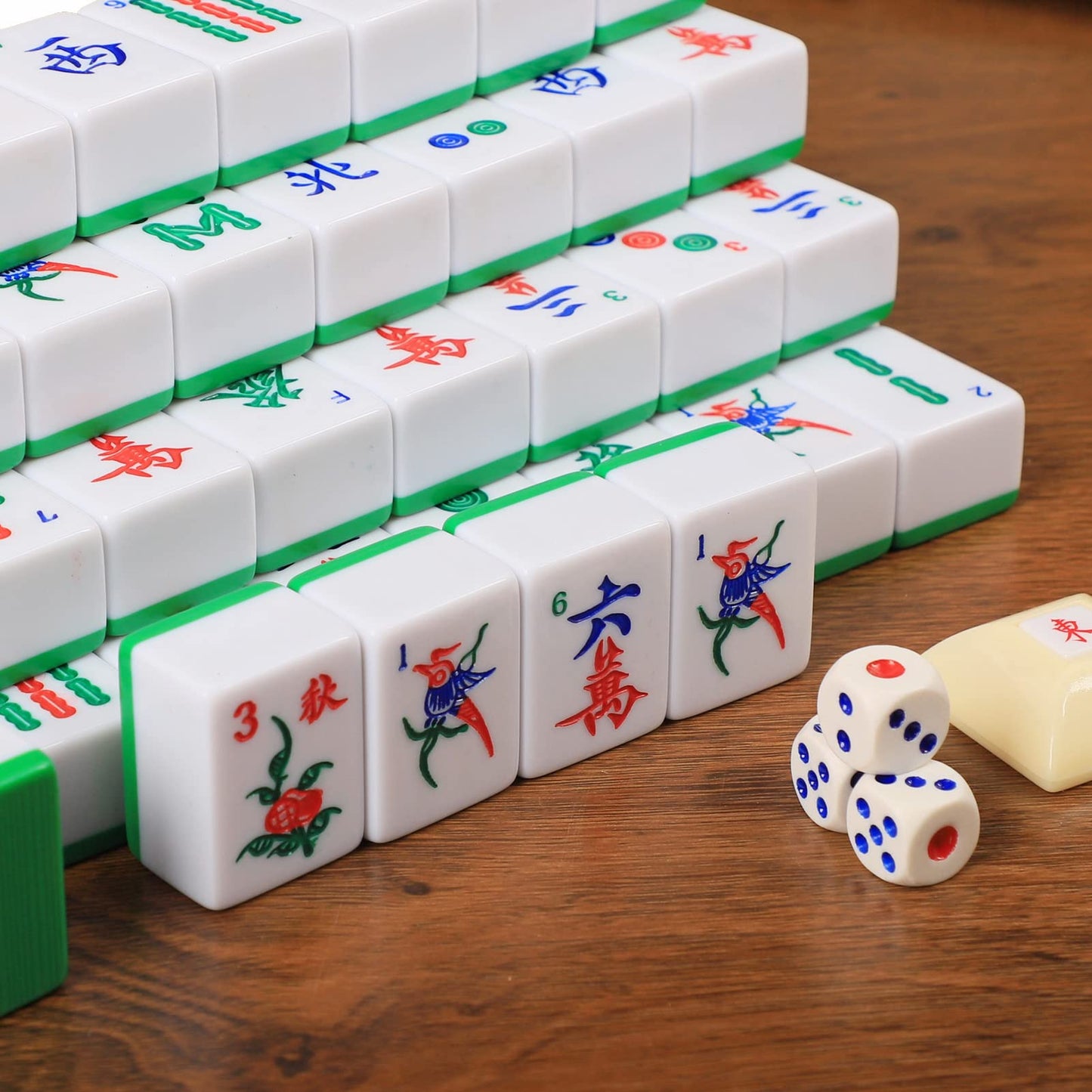 Gustaria Chinese Mahjong Set, Mahjong Game Set With 146 Numbered Large Tiles (1.5', Green), Mahjongg Tiles Set With Brown Carrying Case (Mah Jongg, Majiang)