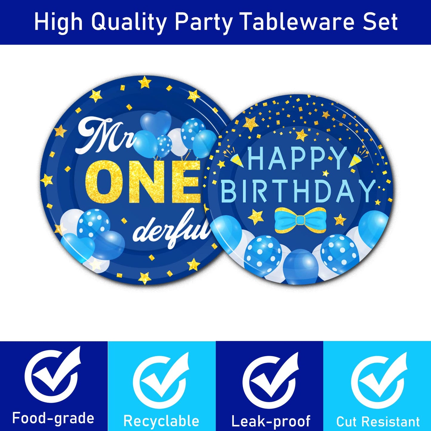 Tevxj 96Pcs Mr Onederful 1St Birthday Tableware Set First Birthday Dinnerware Disposable Plates Birthday Theme Party Plates Napkins Forks For Baby Boy 1St Birthday Party Decorations Supplies 24 Guests