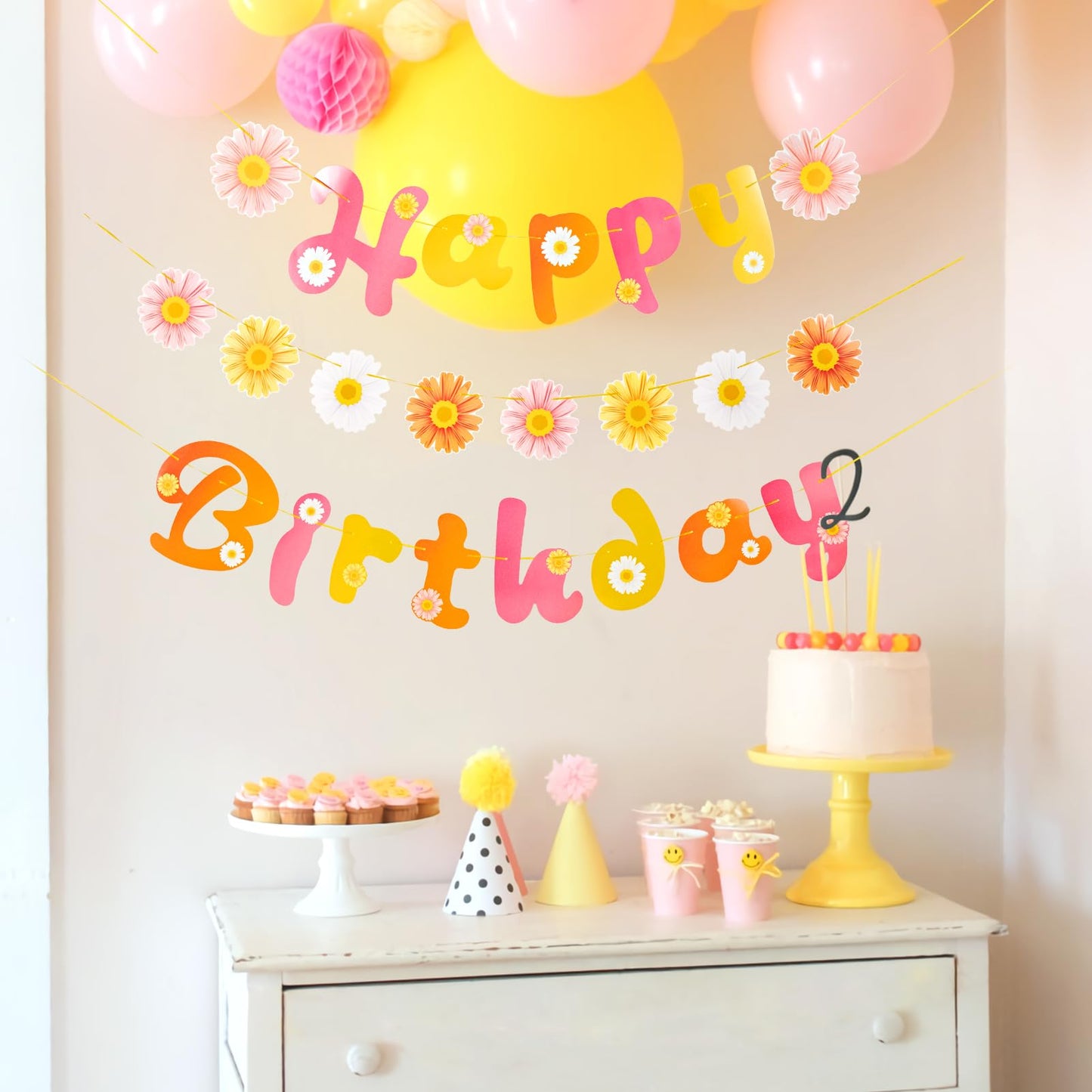 Sunbeauty Flower Daisy Happy Birthday Banner Groovy Party Banners Groovy Party Decorations Boho Happy Birthday Banner Daisy Retr