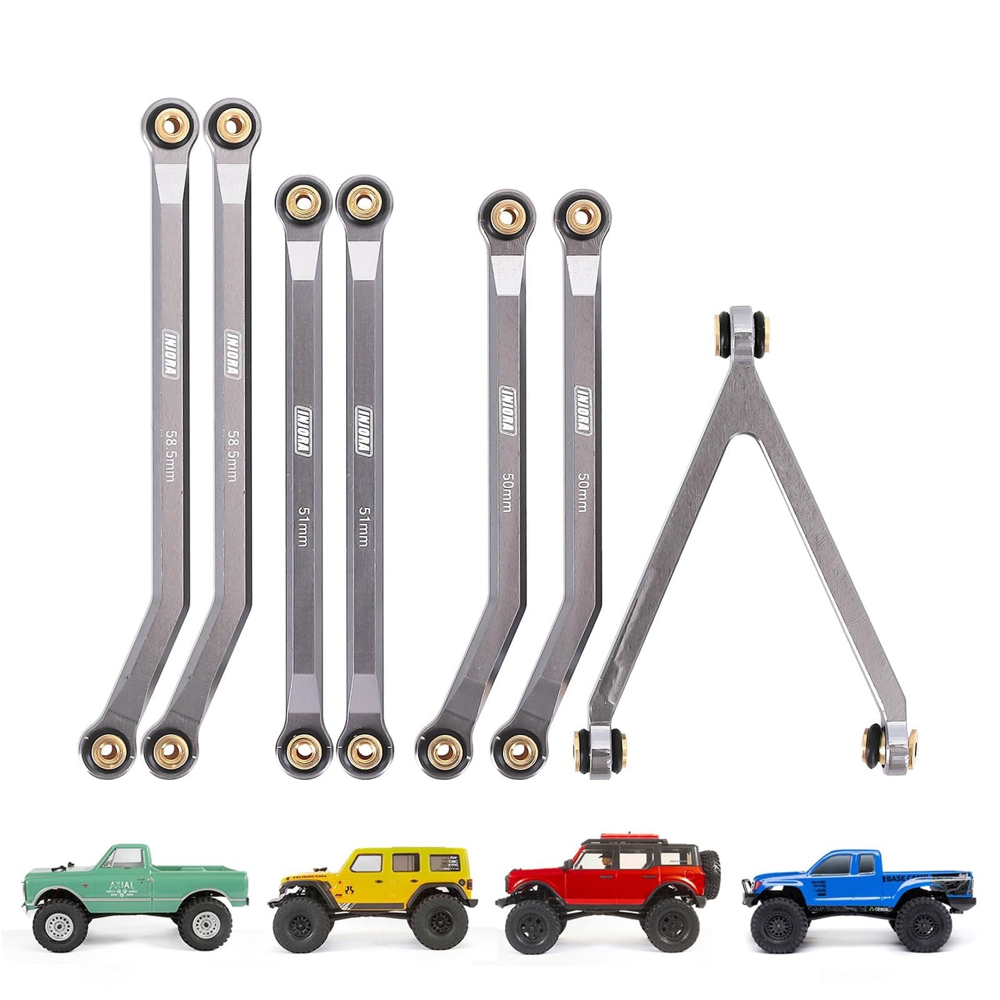 Injora High Clearance Chassis Links Set For Scx24 C10 Jlu Bronco Base Camp 4Runner Axial 1/24 Rc Crawler Car(Grey)