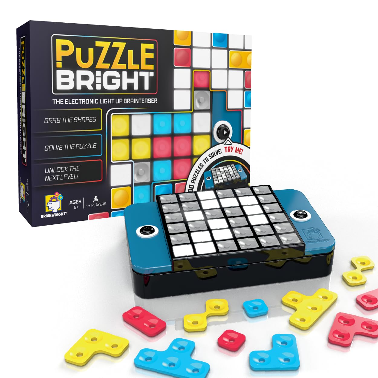Brainwright - Puzzle Bright - The Electronic Light Up Brain Teaser Puzzle For Ages 8+. Brain Games For Kids And Adults, Travel Games, Stocking Stuffer Gift For Kids, Teens And Adults, 1+ Players