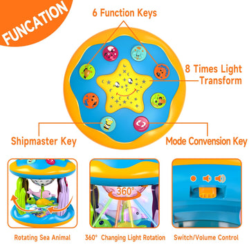 Letapapa 4 in 1 Musical Projector Baby Toy, Light Up Tummy Time, Medium, Blue, Model LE-HYGT-08, for Infants 6-18 Months