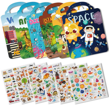 Aannanl Reusable Sticker Book for Toddlers 2-4 Years, 6 Sets of Puffy Sticker Books for Kids Ages 1-3 and 2-4 Years Old Book for