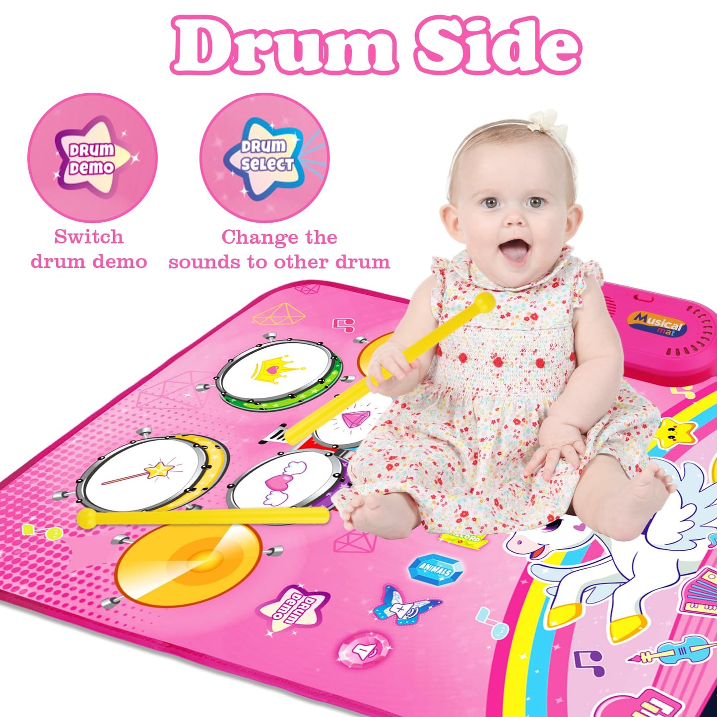Toys For 1 Year Old Girl Gifts: Baby Musical Mat Toddler Toys Age 1-2 - 3 In 1 Piano Drum Animal Touch Unicorn Toys - Infant Music Toy 12-18 Months Babies Birthday Gifts For 1 2 3 Year Old Boys Girls