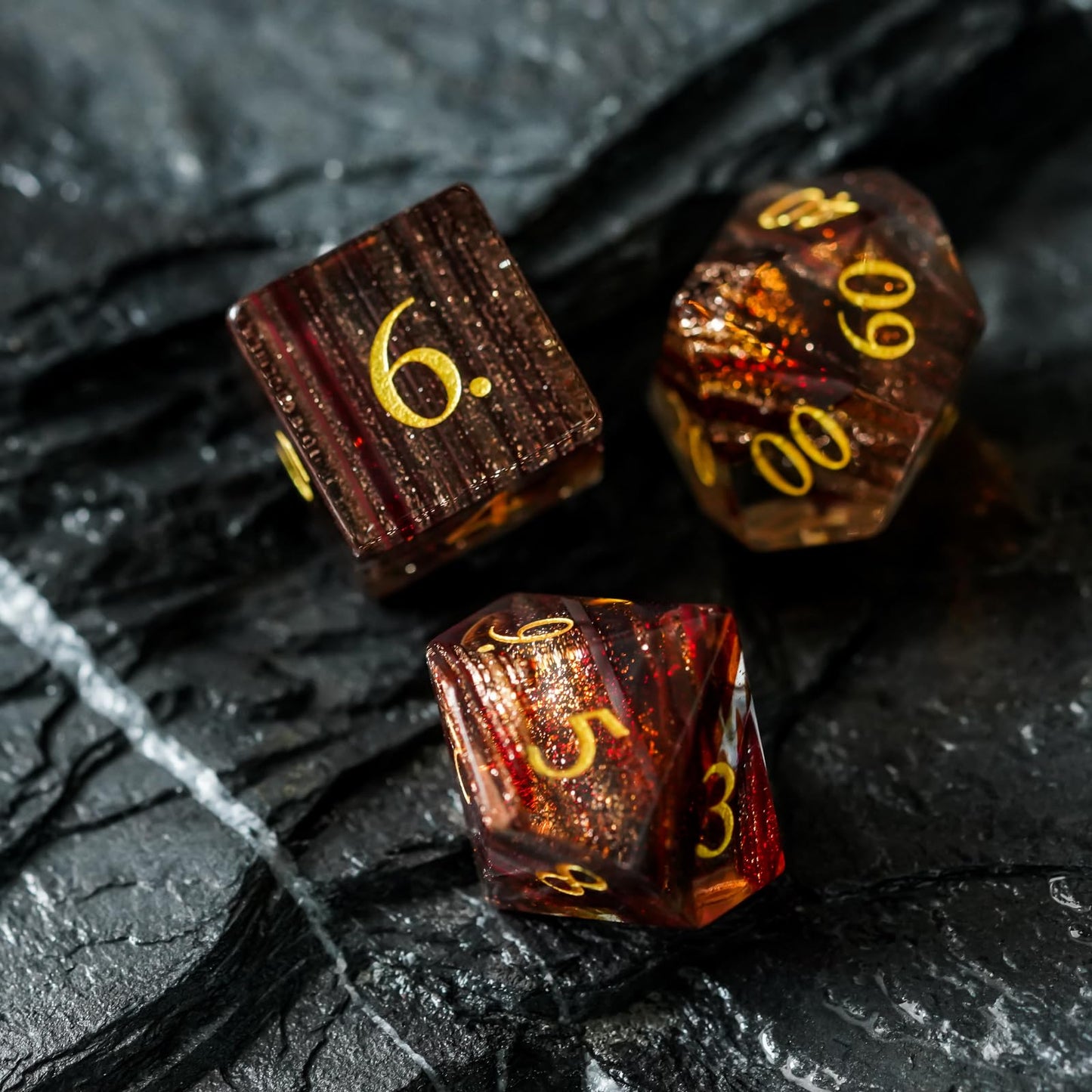 Udixi Red Hair Glass Dnd Dice Set 7Pcs Glass Dice Set With Gift Box For Dungeons And Dragon D&D Tabletop Game