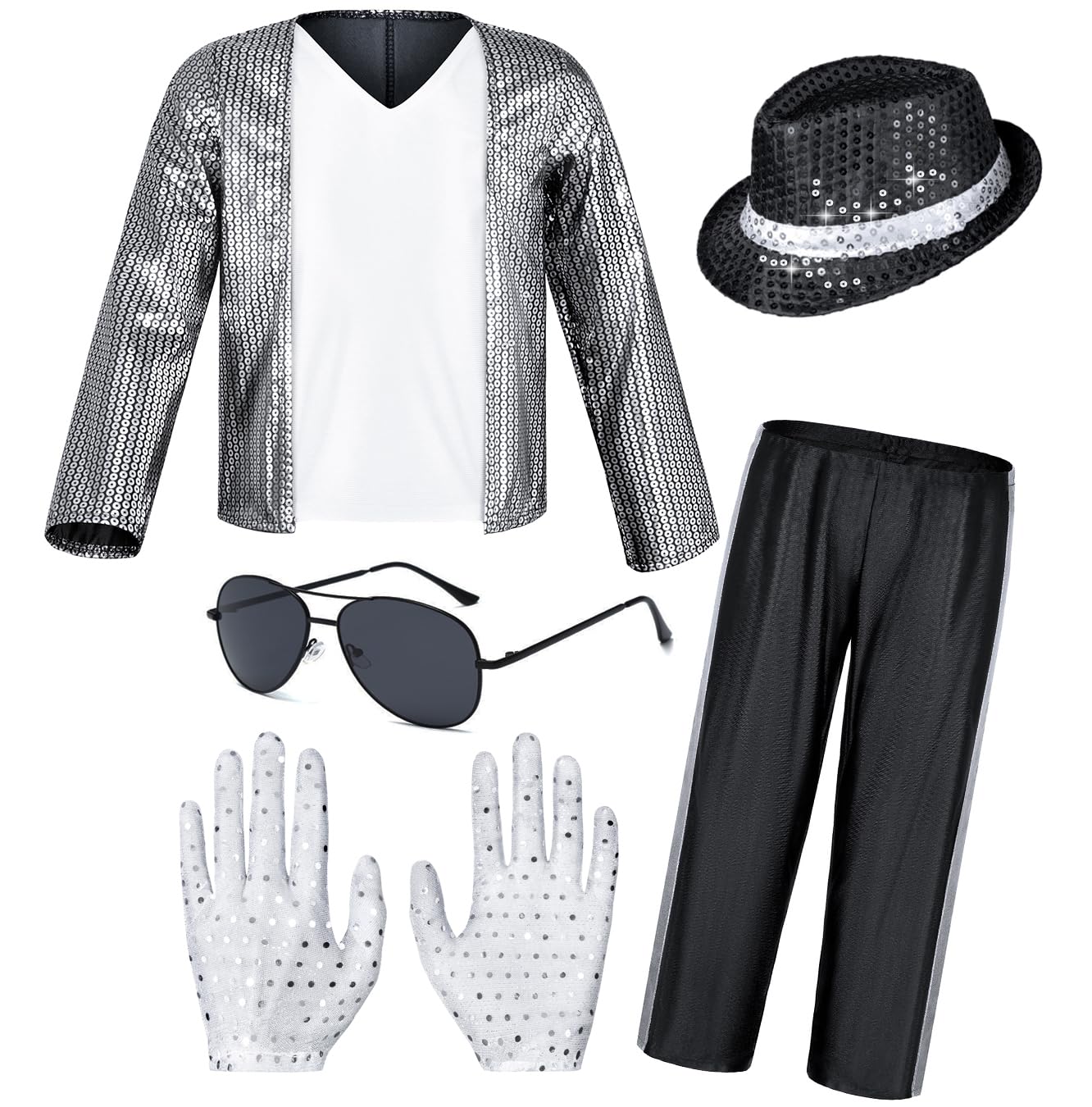 Dance Star Costume For Kids 80S 90S Pop Stage Cosplay Party Halloween Role Play 8-10 Years White Black