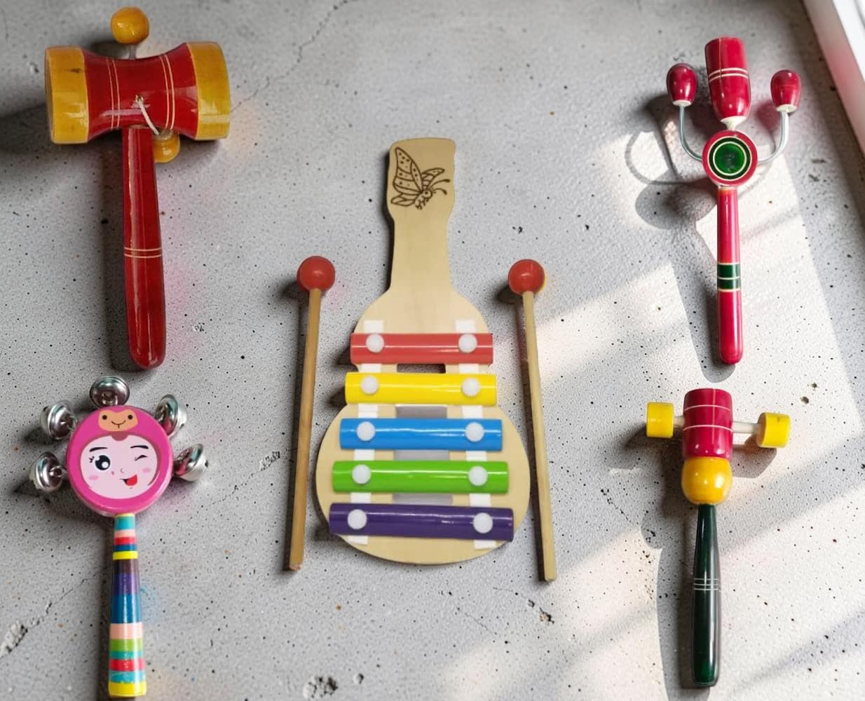 Channapatna Wooden Baby Rattles & Musical Toy Set For Babies 03 Years | Handmade NonToxic Montessori Sensory Toys | Wooden Xyl