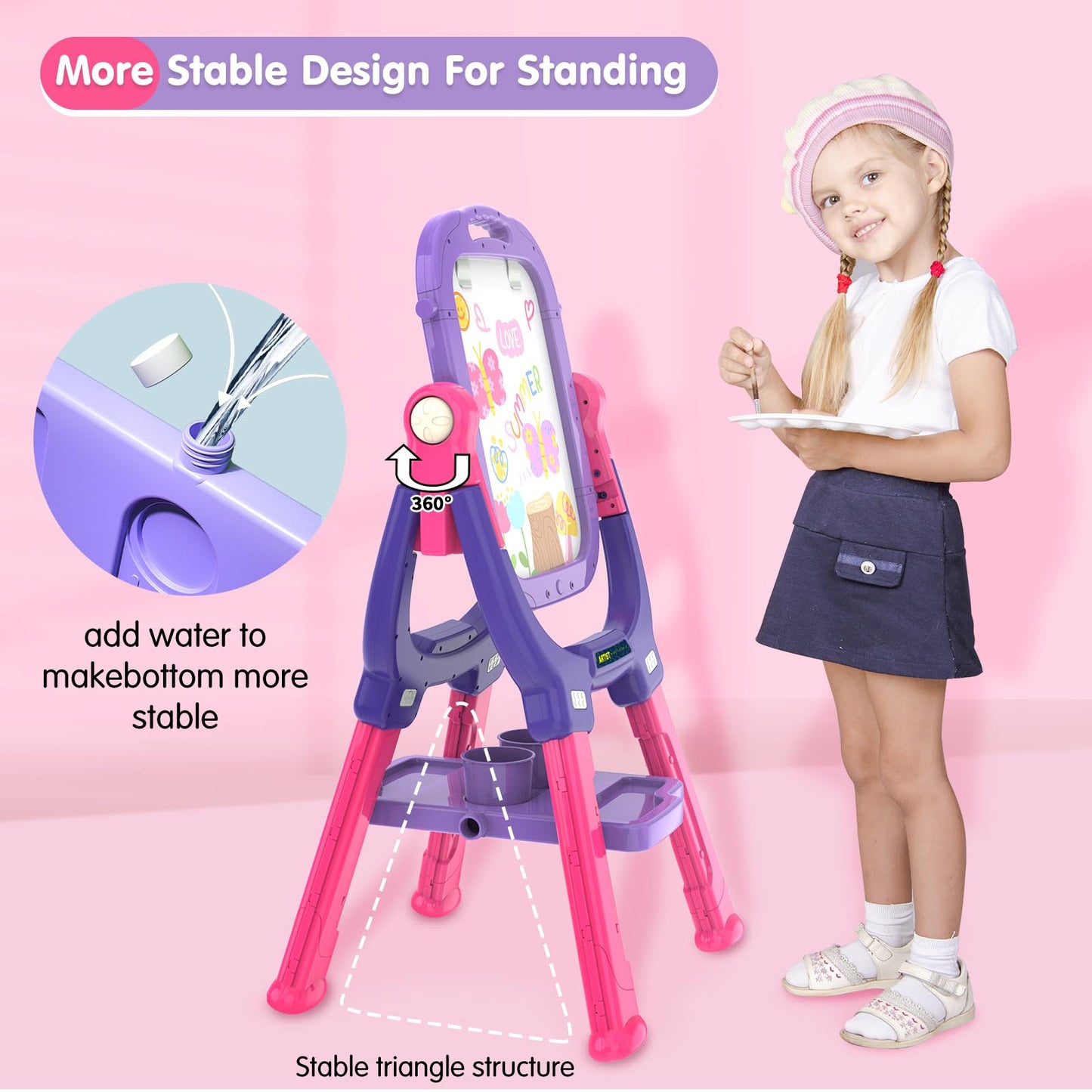Victostar Easel for Kids, Rotatable Double Sided Adjustable Standing Art Easel with Drawing & Writing Accessories for Kids Boys