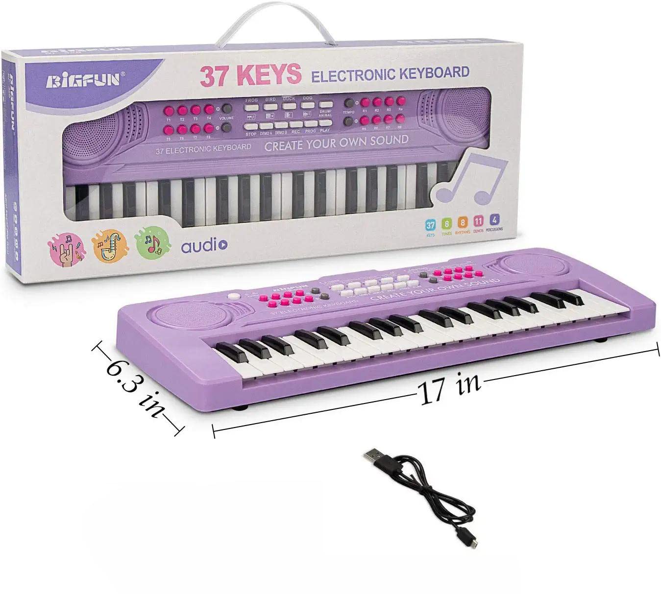 BIGFUN 37 Keys Kid Keyboard Piano - Purple Educational Music Toy for Ages 3-8, Made of Durable ABS