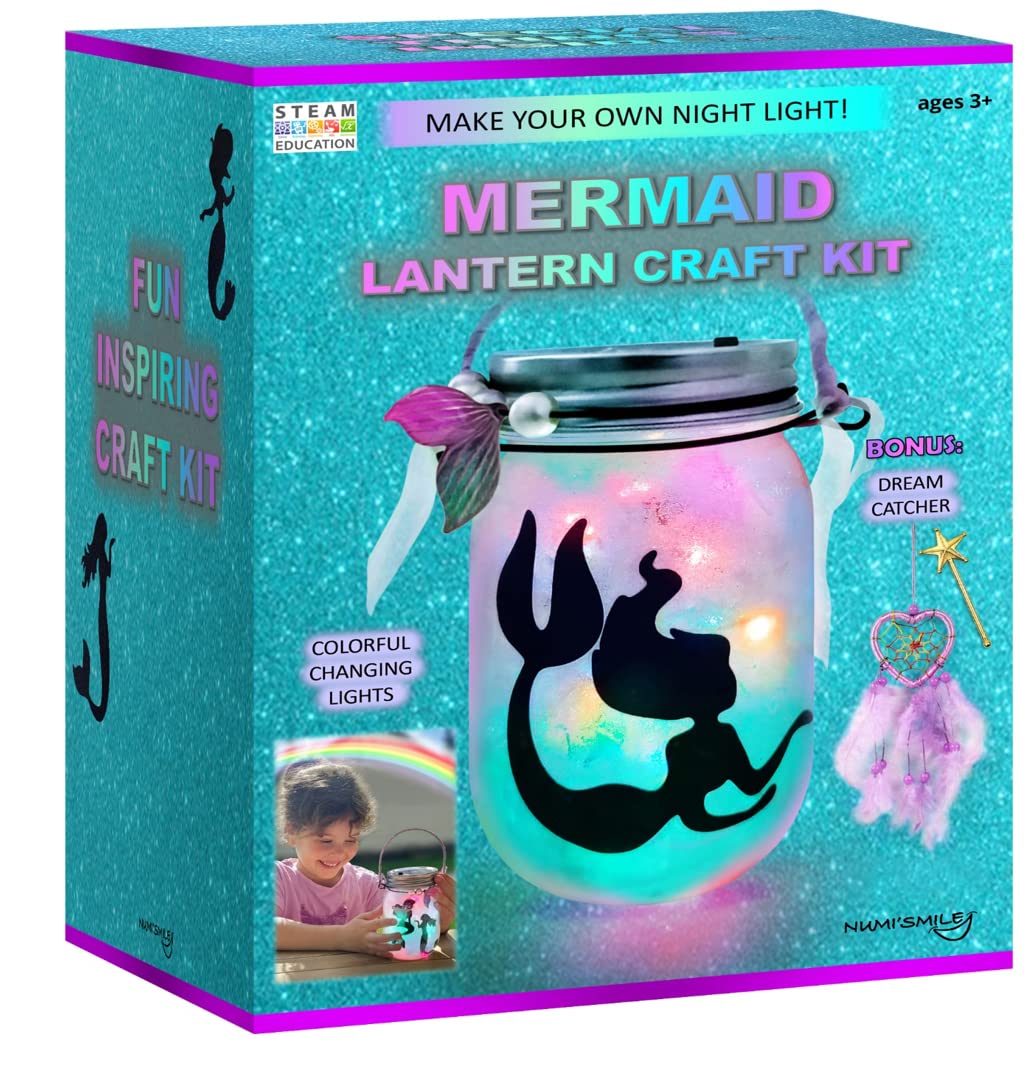 Mermaid Toy Lantern Night Light Craft Kit, Birthday Gifts For Kids, Diy Mermaids Arts And Crafts, Gift For Girls Ages 3 4 5 6 7 8-12 Years, Stem Toys