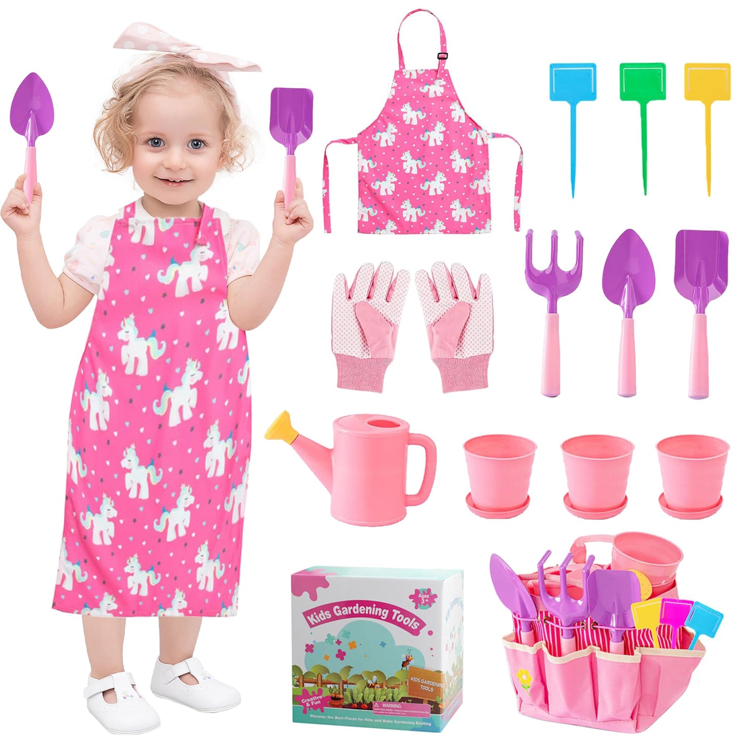 Wnj Kids Gardening Tools Set, Garden Toy Kit, With Handbag, Rake, Shovel, Trowel, Watering Can, Gloves, Handbag, Flower Pot, Diy