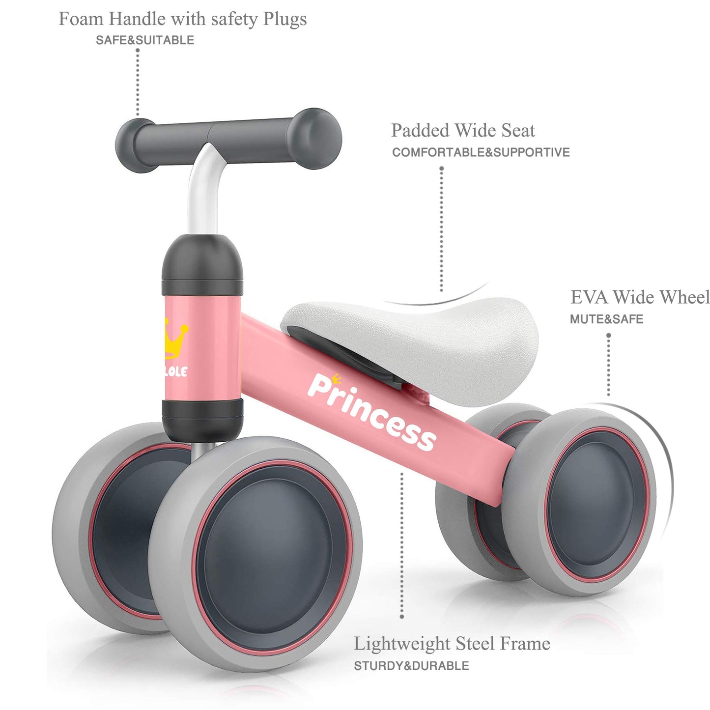 Bekilole Baby Balance Bike For 1 Year Old Girl Gifts, 10-24 Month Toddler Balance Bike, 4 Silent Wheels Pre-School First Ride On Toys, 1St Birthday Gifts