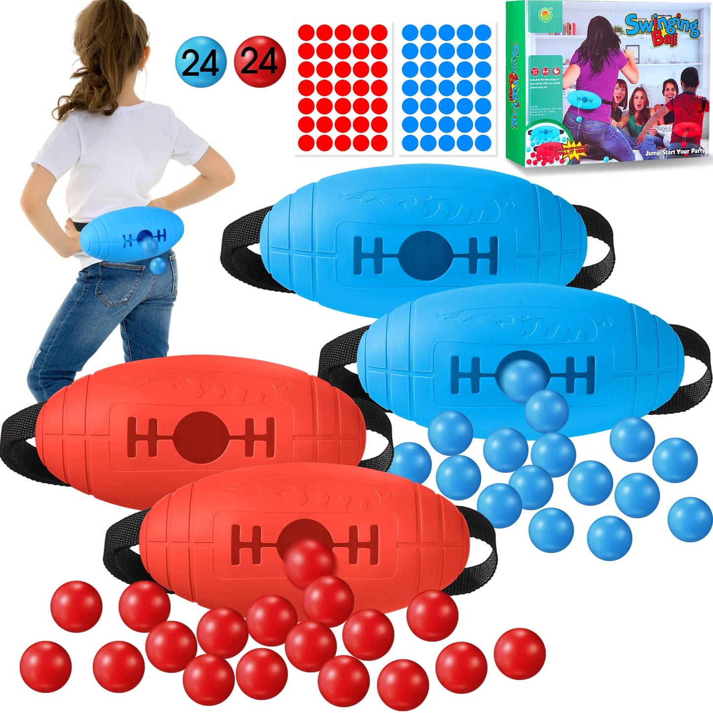 Sratte 4 Pack Shaking Swing Balls Party Games For Kids Age 14+ Years Old, Indoor Outdoor Games For Adults And Family, Easter Camping Yard Beach Games Party Playset, With 48 Pcs Balls And 108 Stickers