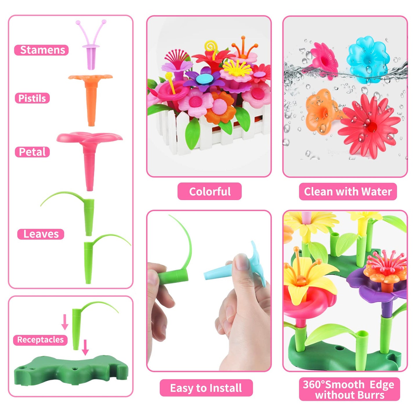 Cenove Toddler Toys For 3 4 5 6 7 Year Old Girls And Boys,Flower Garden Building Toy With Carry Box, Stem Toys For Preschool Children Educational Activity