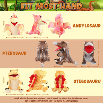 Silipull 3 Pieces Dinosaur Hand Puppets 12 Inch Plush Stuffed Animals Puppet Dinosaur Soft Toys For Animal Storytelling, Teachin