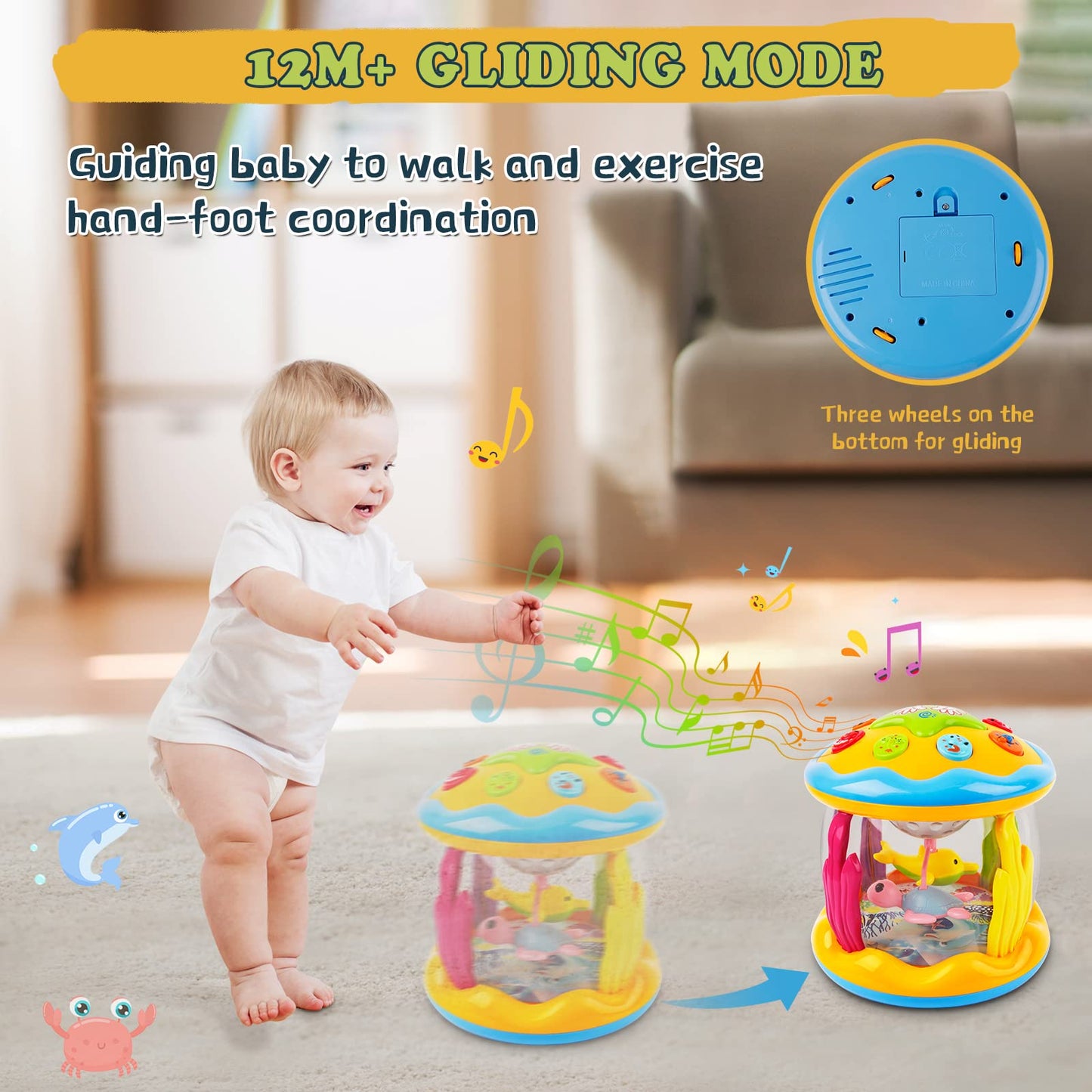 M Sanmersen Baby Toys 6 To 12 Months - Ocean Projector Light Up Musical For 12-18 Crawling Learning Tummy Time 1 2 3 Year Old Infant Boys Girls Gifts