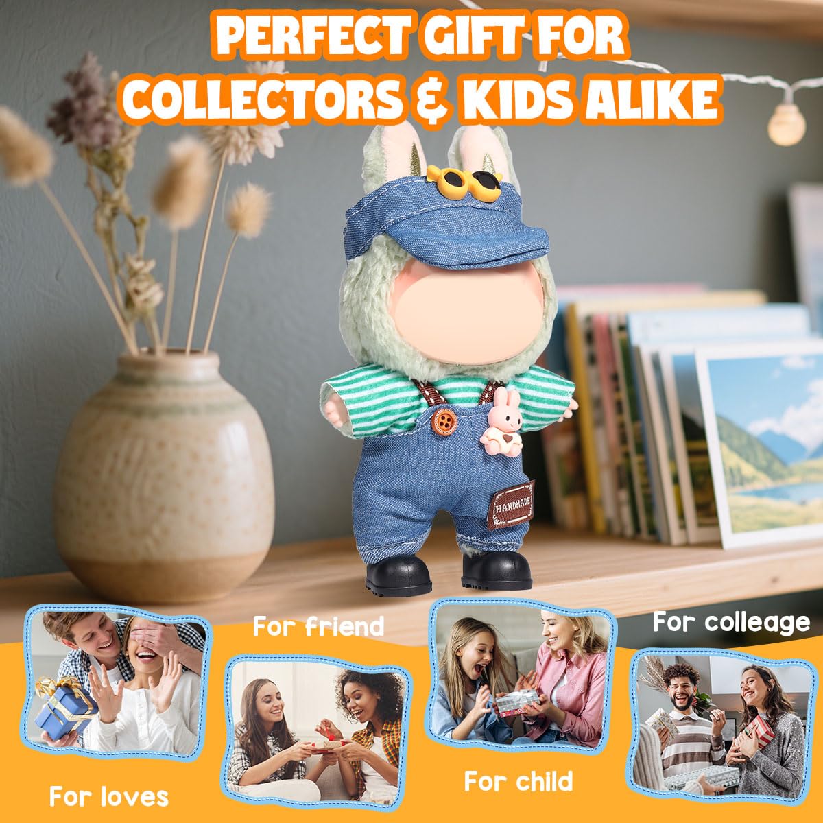 AICase for Labubu Clothes/for Labubu Outfits Clothes Set for 17cm Lububu Doll 3 Piece Set Hat Clothing for LA BUBU Boys and Girls Stylish Adorable Dolls Clothes Accessories (No Doll)_05