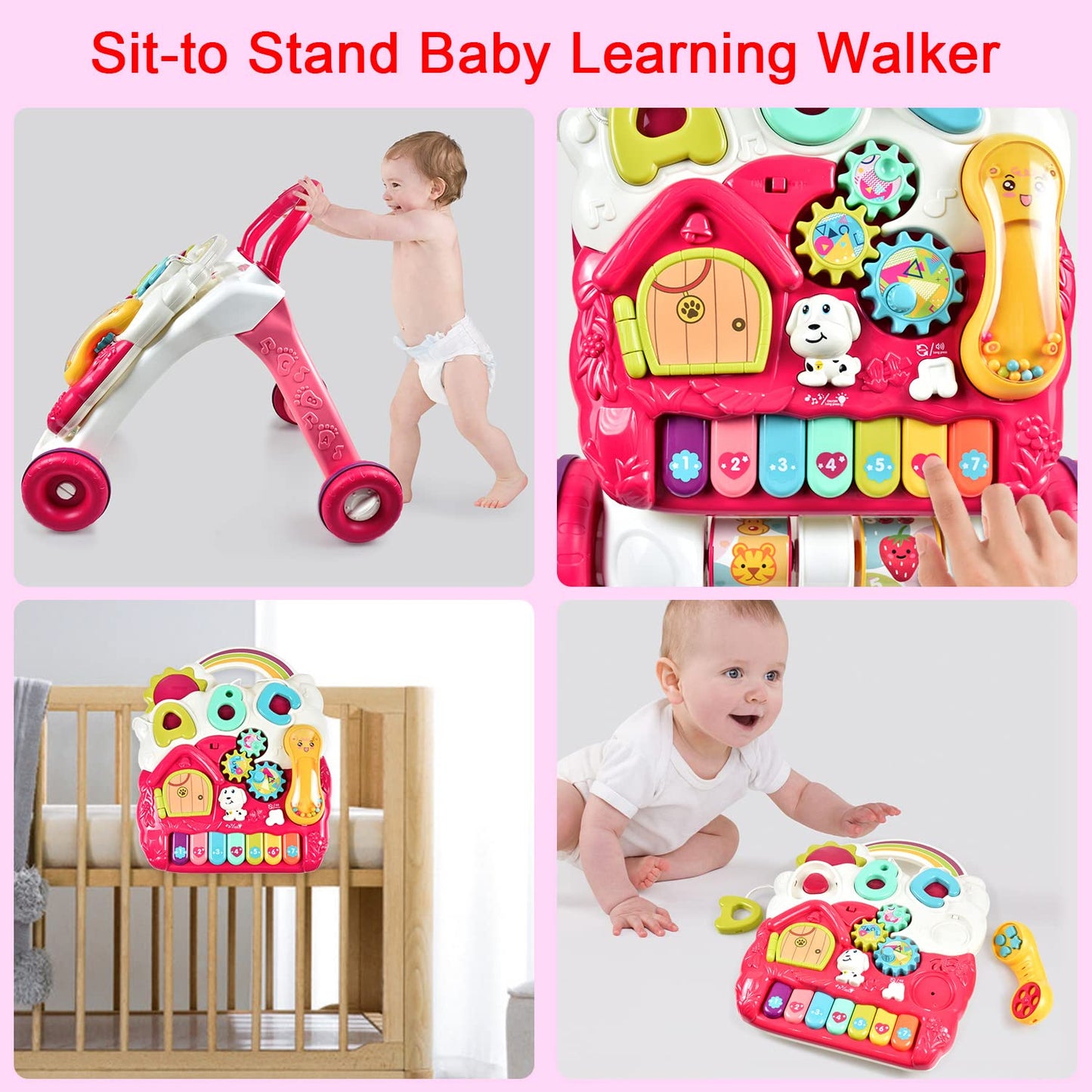 Dahuniu Sit to Stand Learning Walker, 2-in-1 Baby Walker for Girls and Boys, Multi-Function Removable Game Panel, Baby Activity