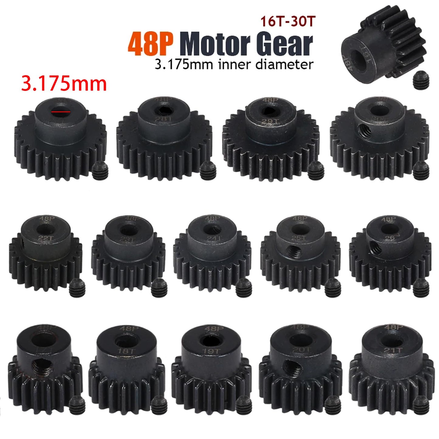 48P 76T Spur Gear Hardened Steel Transmission Gears With 27T 28T 29T 30T Pinions Gear 1/8 Inch 3.175Mm Hole Upgrade Parts For Tr