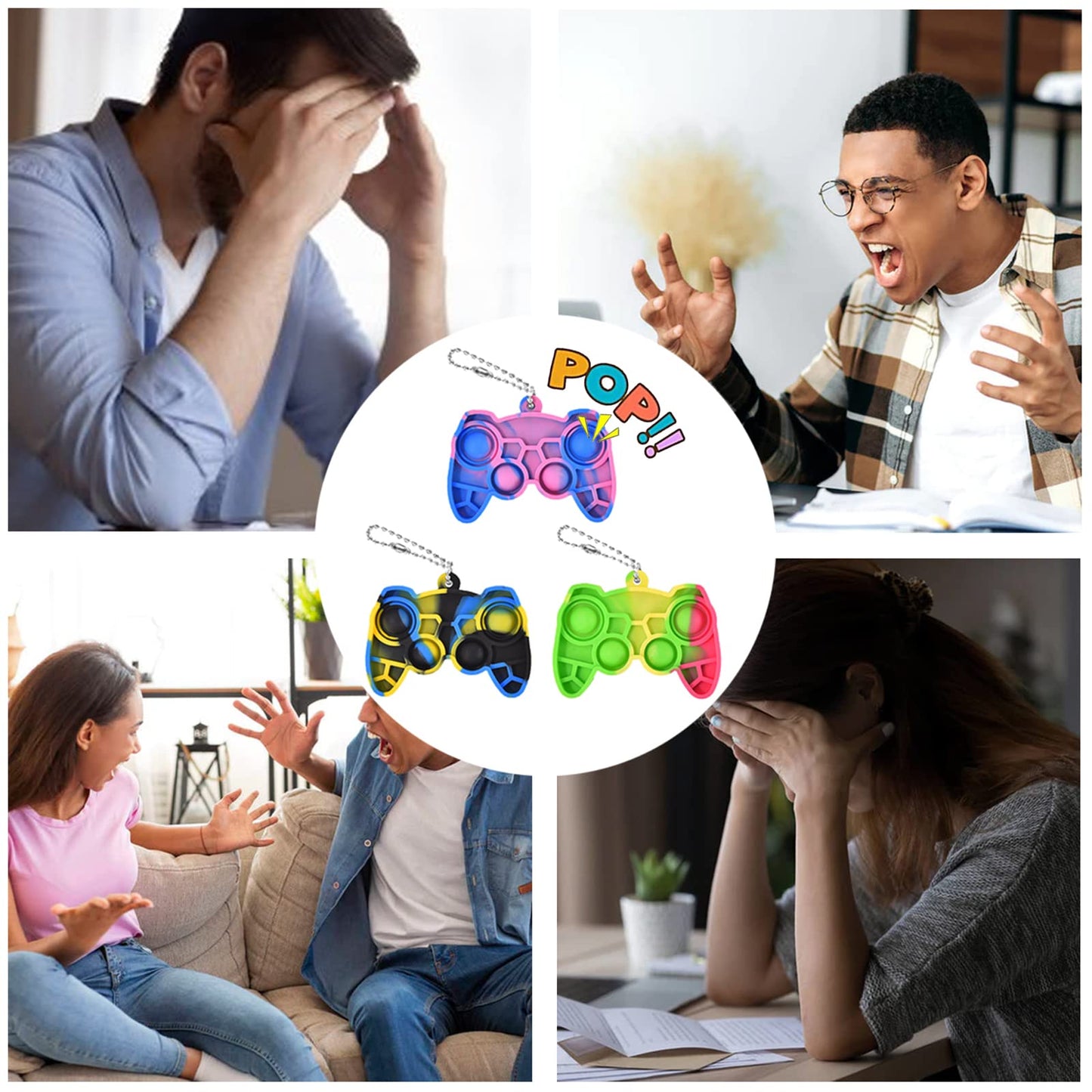 Whgamnce 16 Pcs Mini Pop Fidget Keychain,Tiny Push Pop Fidget Toy Back,Fidget Toys Bulk,Keychain Pop Bubble Toy,Anxiety Stress R