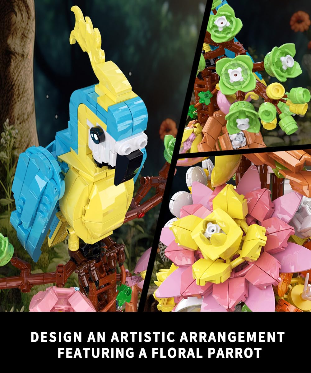 Flowers And Parrot Building Set- 1162Pcs, Compatible With Lego Flower, Cute Bird And Succulent Botanical Collection Set,Nice Gift For Her Or Him For Valentines & Mother’S Day And Anniversary