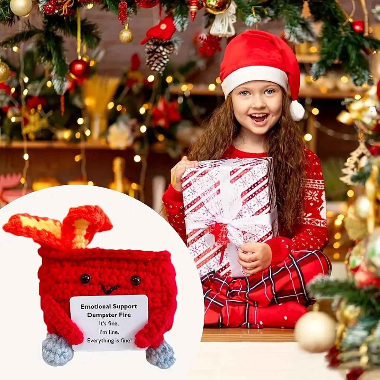 Emotional Support Dumpster Fire, Handmade Crochet Dumpster Fire Doll, with Encouragement Card, Desk Decor Gifts for Friends, Col