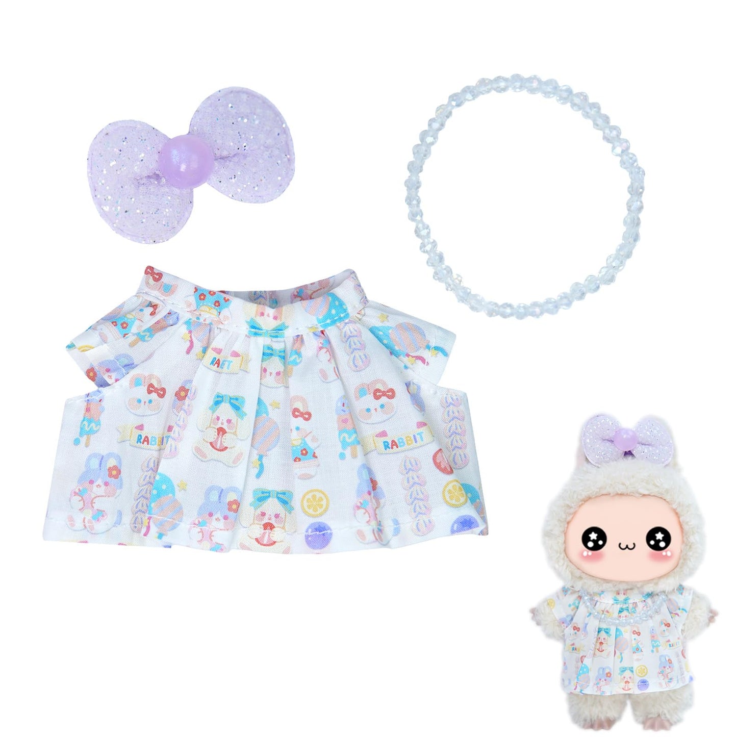 Labubu Doll Clothes Outfit - Summer Floral Print Dress Labubu Clothes enhanced Labubu Outfit with Accessories Stylish Labubu Clothes for Doll Labubu Designer Clothes