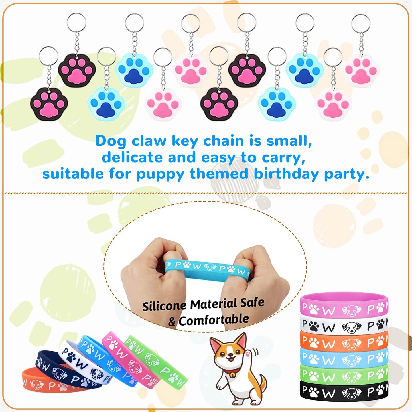 122Pcs Dog Party Favors Gift Set for Kids Dog Birthday Party Supplies Include 12 Dog DIY Face Stickers 12 Dog Bags 12 Keychains