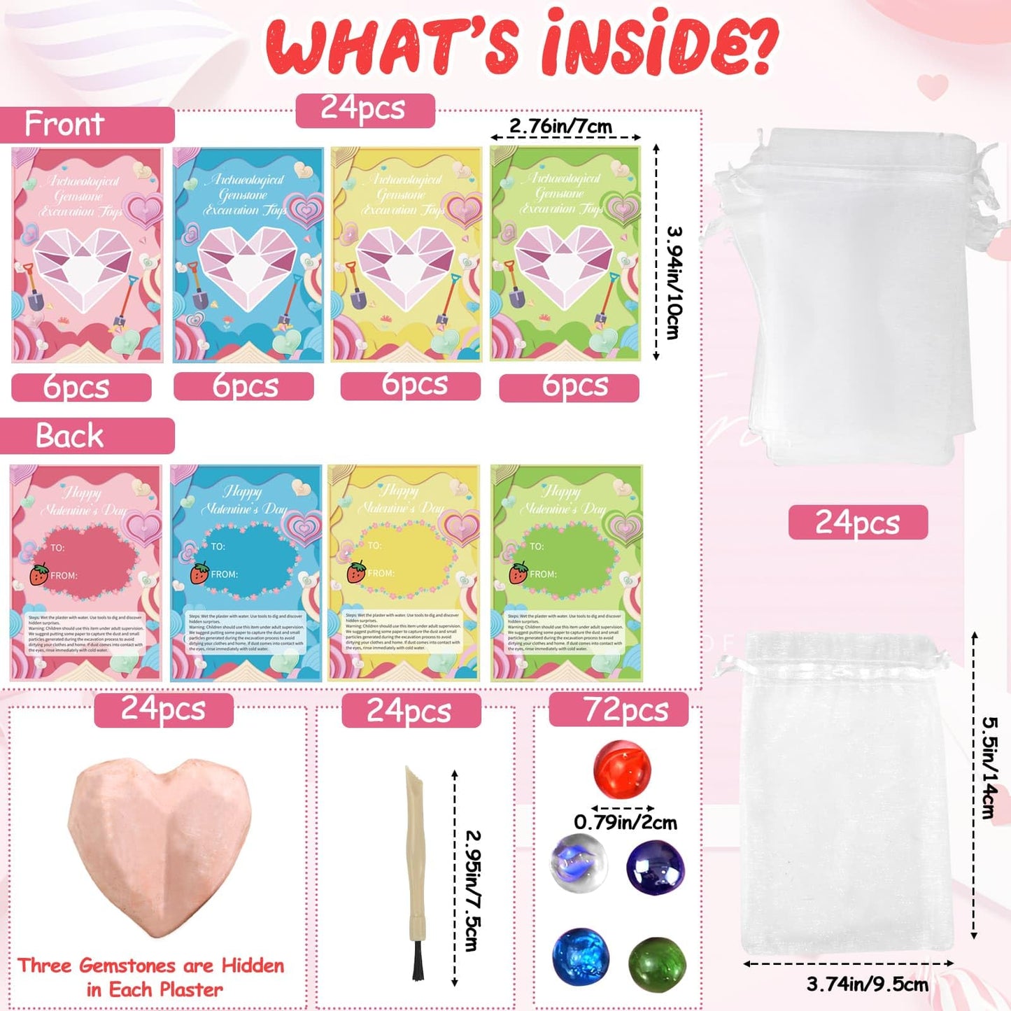 Ertiuanio Valentines Day Gifts For Kids Classroom, 24 Pack Dig Kits With Gemstones Valentine Day Cards, Valentine'S Exchange For