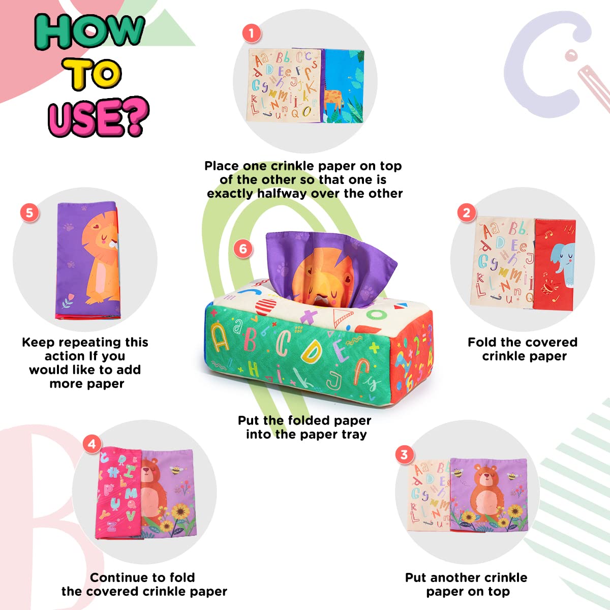 Urmywo Baby Tissue Box Toy, Montessori Baby Toys For 6-12 Months 1 Year Old Boy Girl, Soft Crinkle Sensory Toys For Infant Toddlers, Stocking Stuffers, Baby Boy Girl Gifts