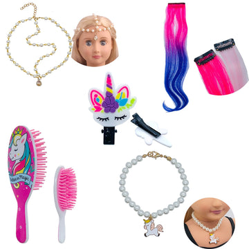 Saiburaz 18 Inch Doll Hair Accessories - Rainbow Unicorn Kit, Brush, Styling Set For Girls Gifts